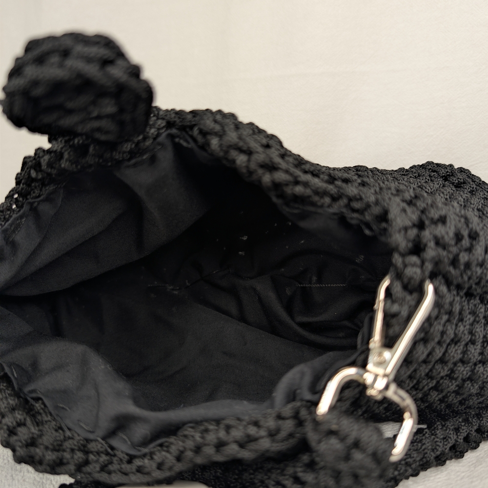 The Braided Jewel Hand Crocheted Black Chevron Crossbody Bag Lined - Picture 6 of 8